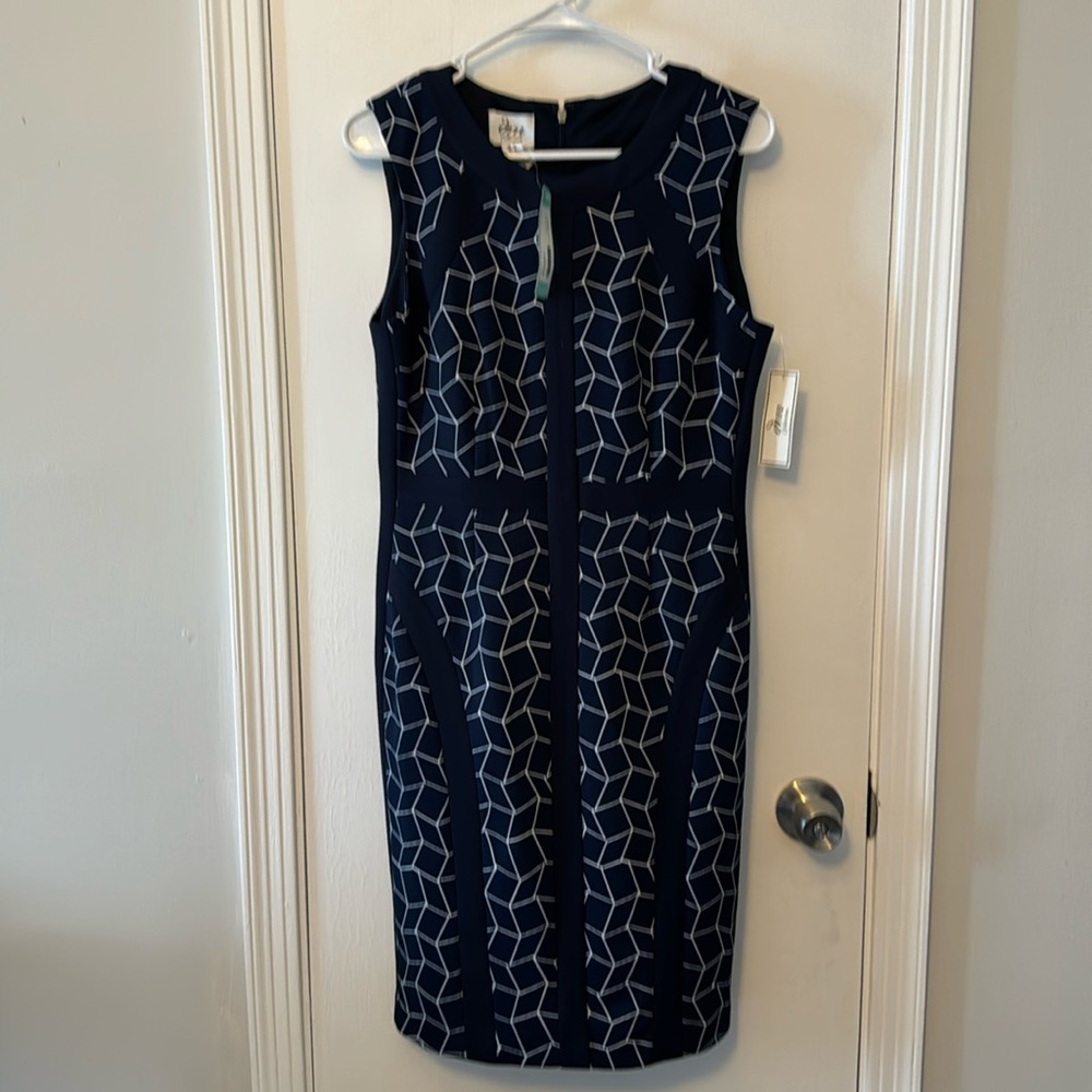 NWT dm Collection navy blue geometrical dress size 8
